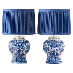 Royal Delft Blue Table Lamps (1964 & 1978) with New Cobalt Blue Lampshades