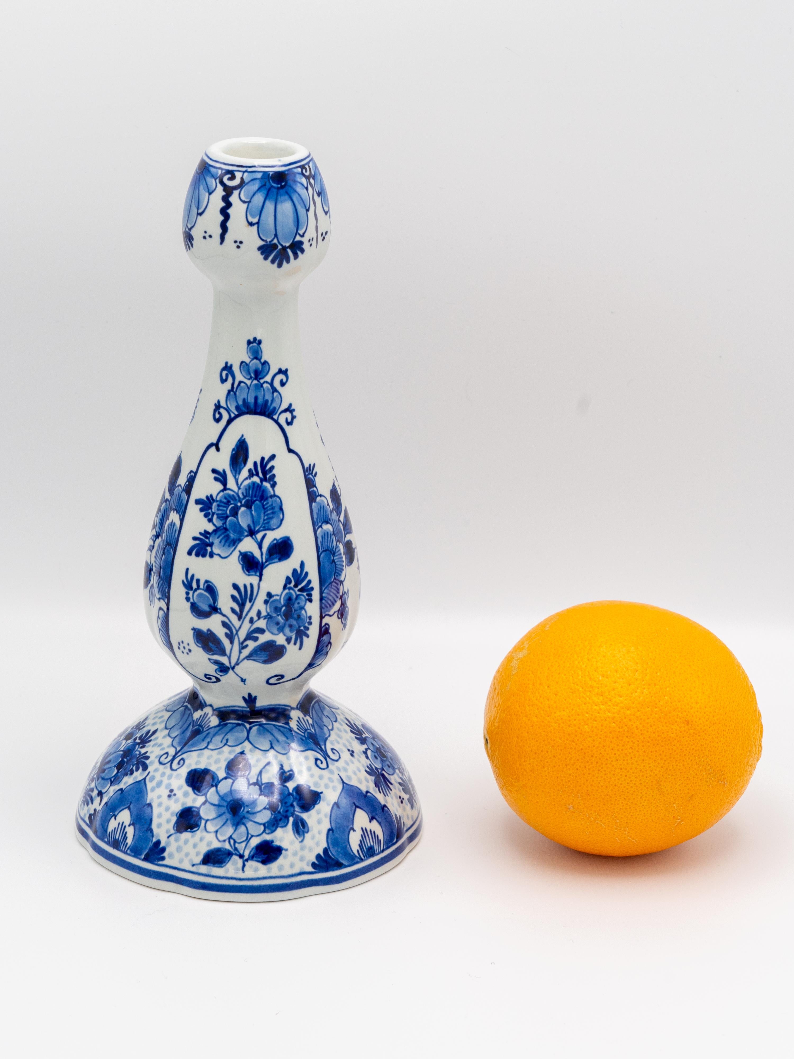 Royal Delft Blue Tulip-Shaped Candlesticks, Hand-Painted, 1982 & 1992, Pair 1