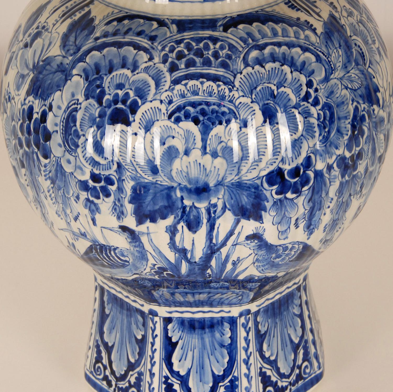 Royal Delft Covered Baluster Vase Earthenware Blue & White Vase Urn 6
