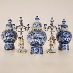 Royal Delft Covered Baluster Vase Earthenware Blue & White Vase Urn