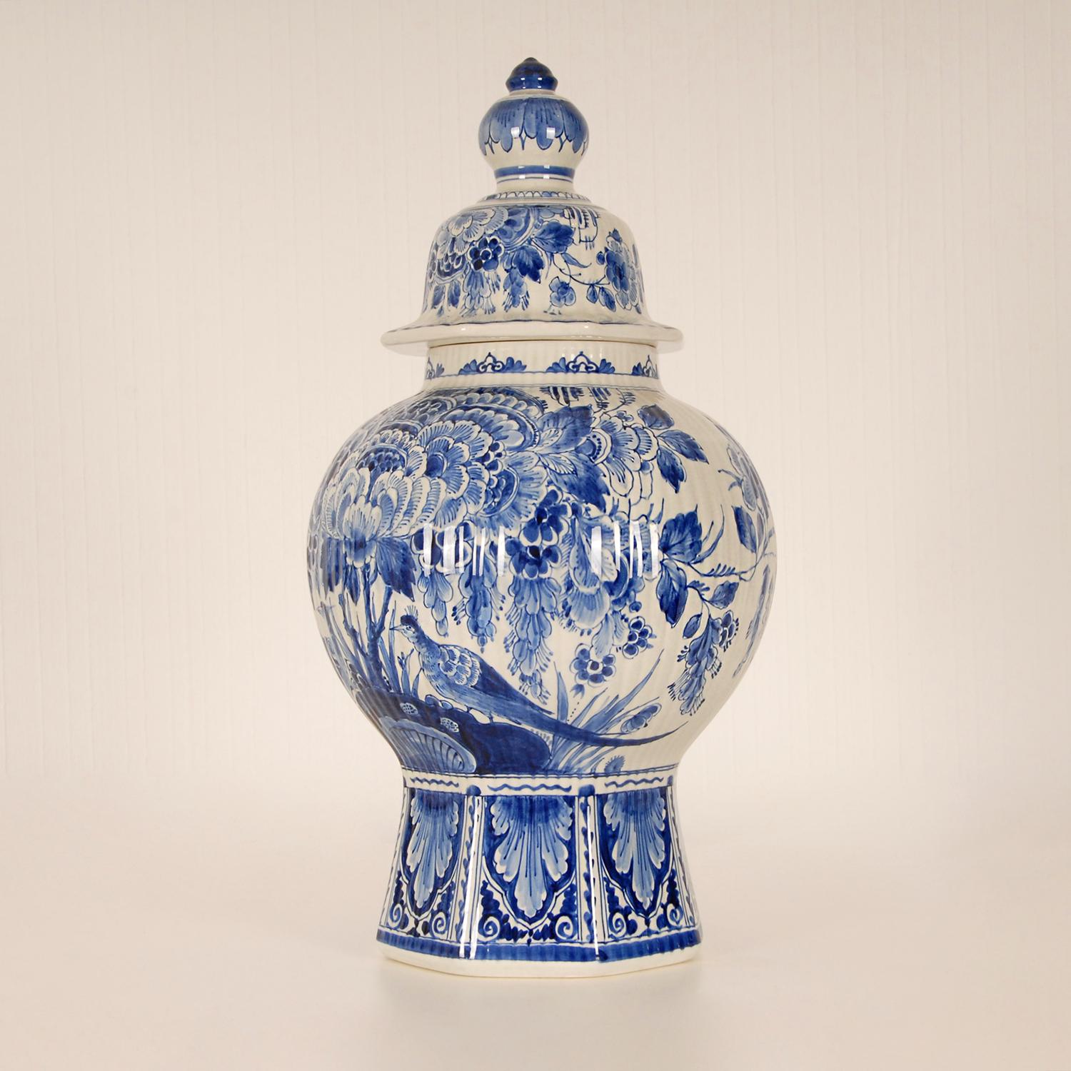 Baroque Revival Royal Delft Covered Baluster Vase Earthenware Blue & White Vase Urn