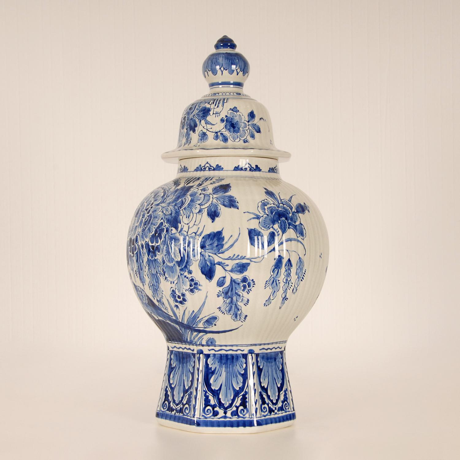Dutch Royal Delft Covered Baluster Vase Earthenware Blue & White Vase Urn