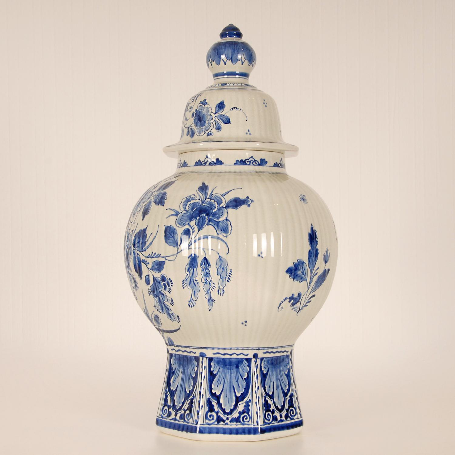 Hand-Crafted Royal Delft Covered Baluster Vase Earthenware Blue & White Vase Urn