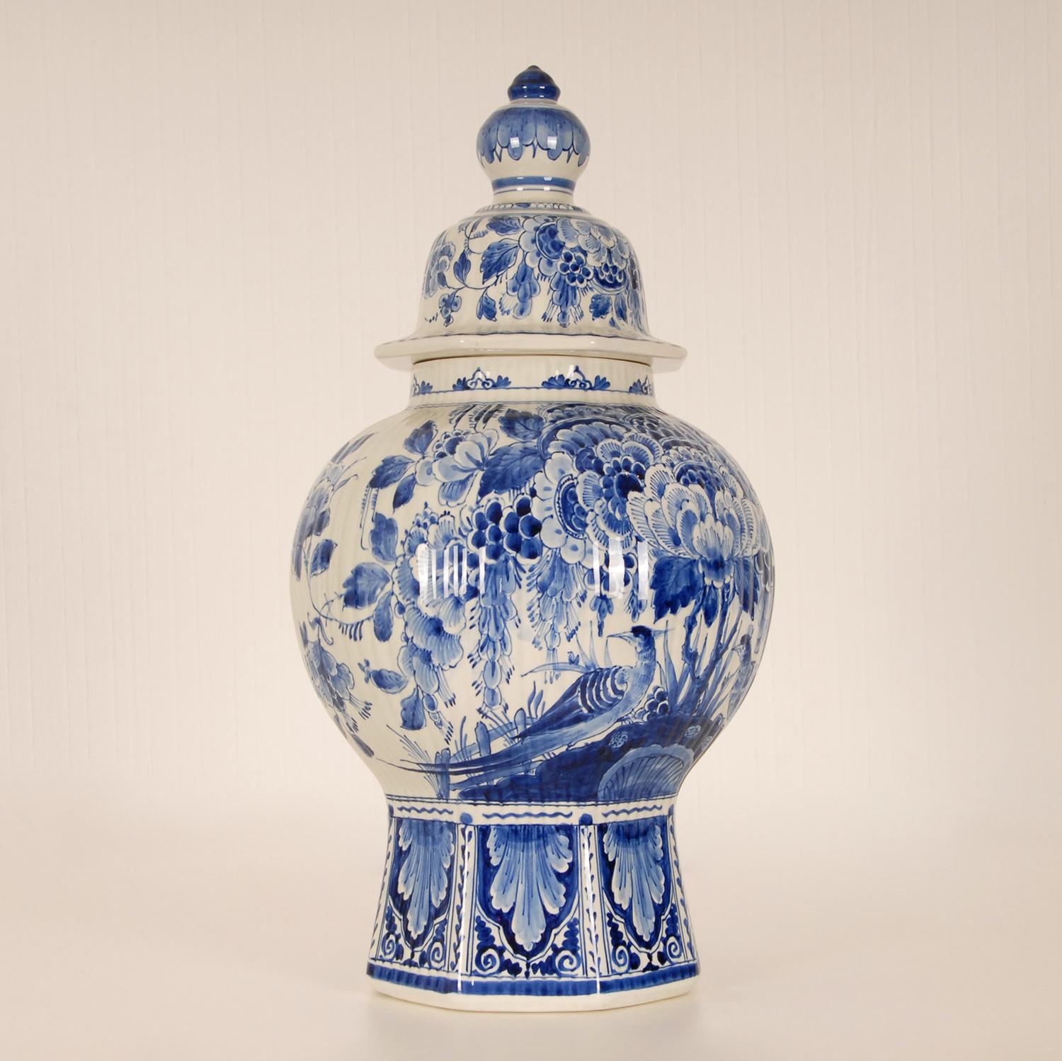 Royal Delft Covered Baluster Vase Earthenware Blue & White Vase Urn 2
