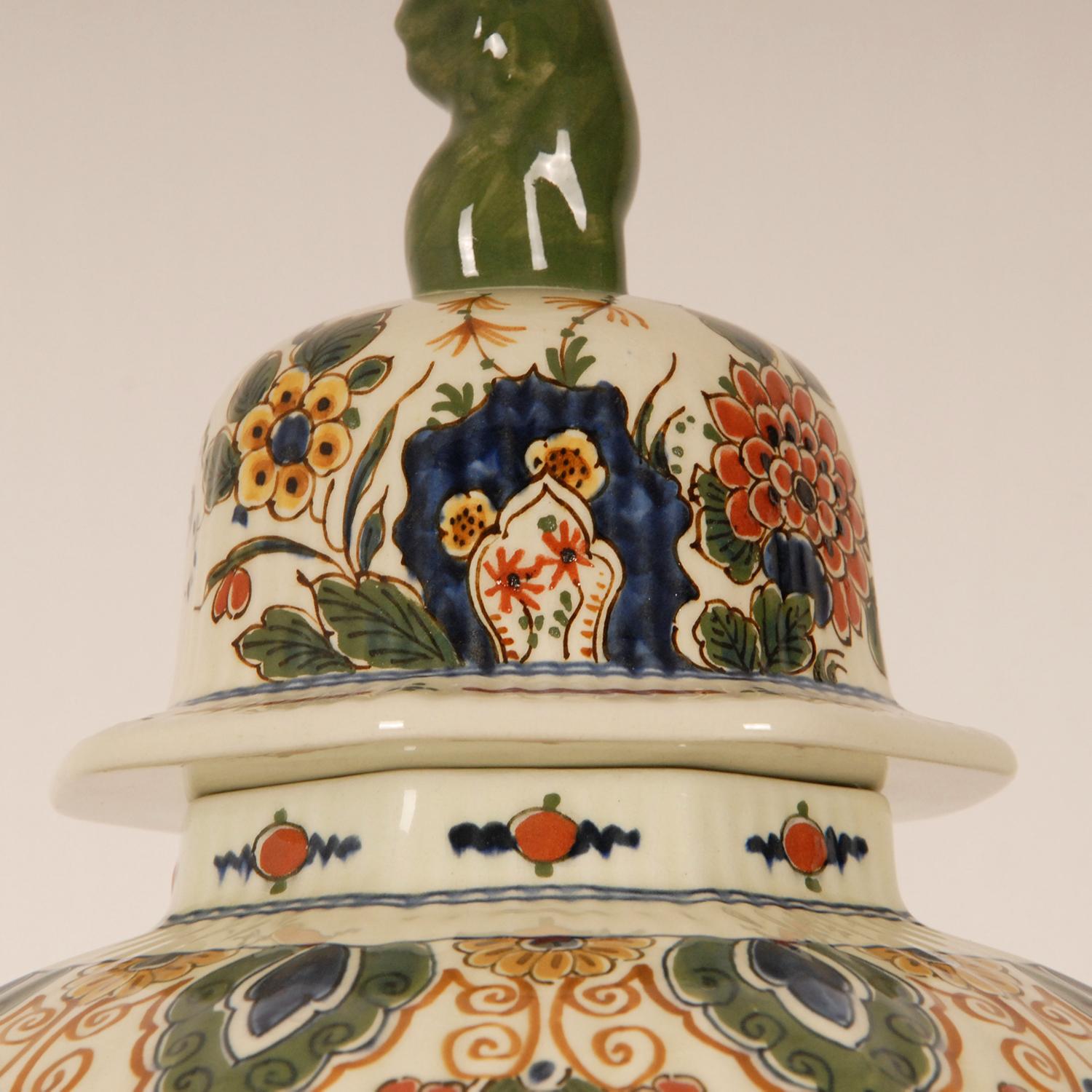 Royal Delft Covered Baluster Vase Earthenware Polychrome Delftware Vase Urn 3