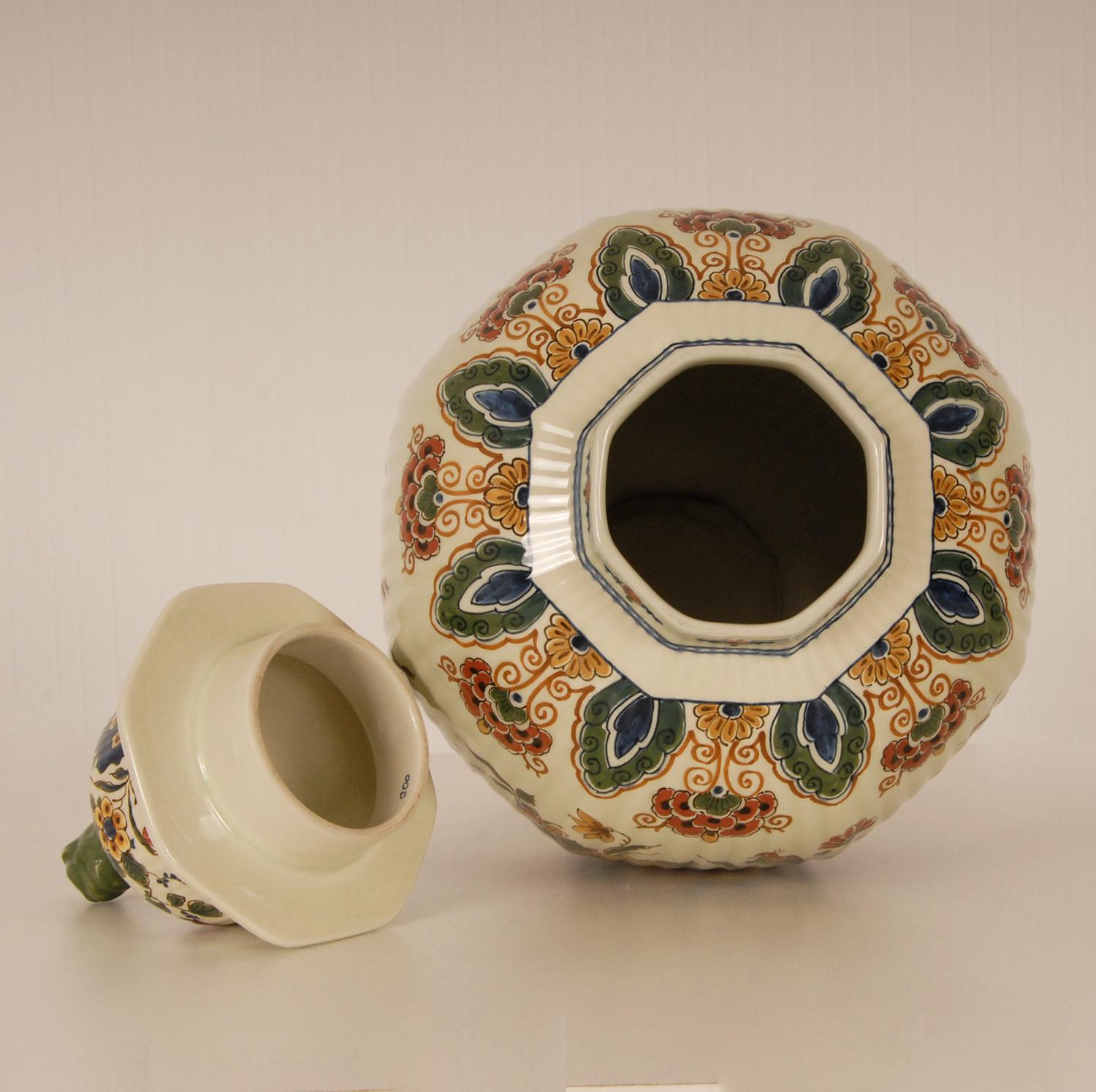 Royal Delft Covered Baluster Vase Earthenware Polychrome Delftware Vase Urn 5