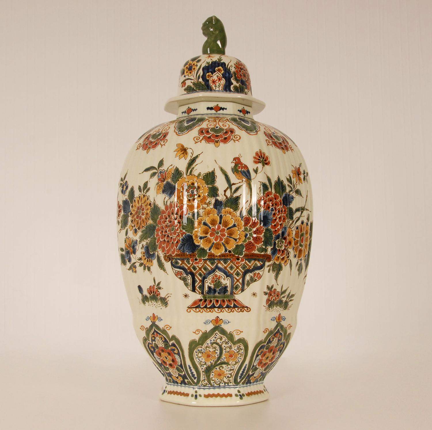 Royal Delft Covered Baluster Vase Earthenware Polychrome Delftware Vase Urn 6