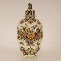 Royal Delft Covered Baluster Vase Earthenware Polychrome Delftware Vase Urn