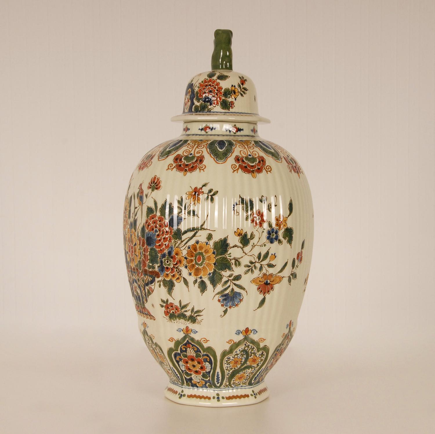 Dutch Royal Delft Covered Baluster Vase Earthenware Polychrome Delftware Vase Urn