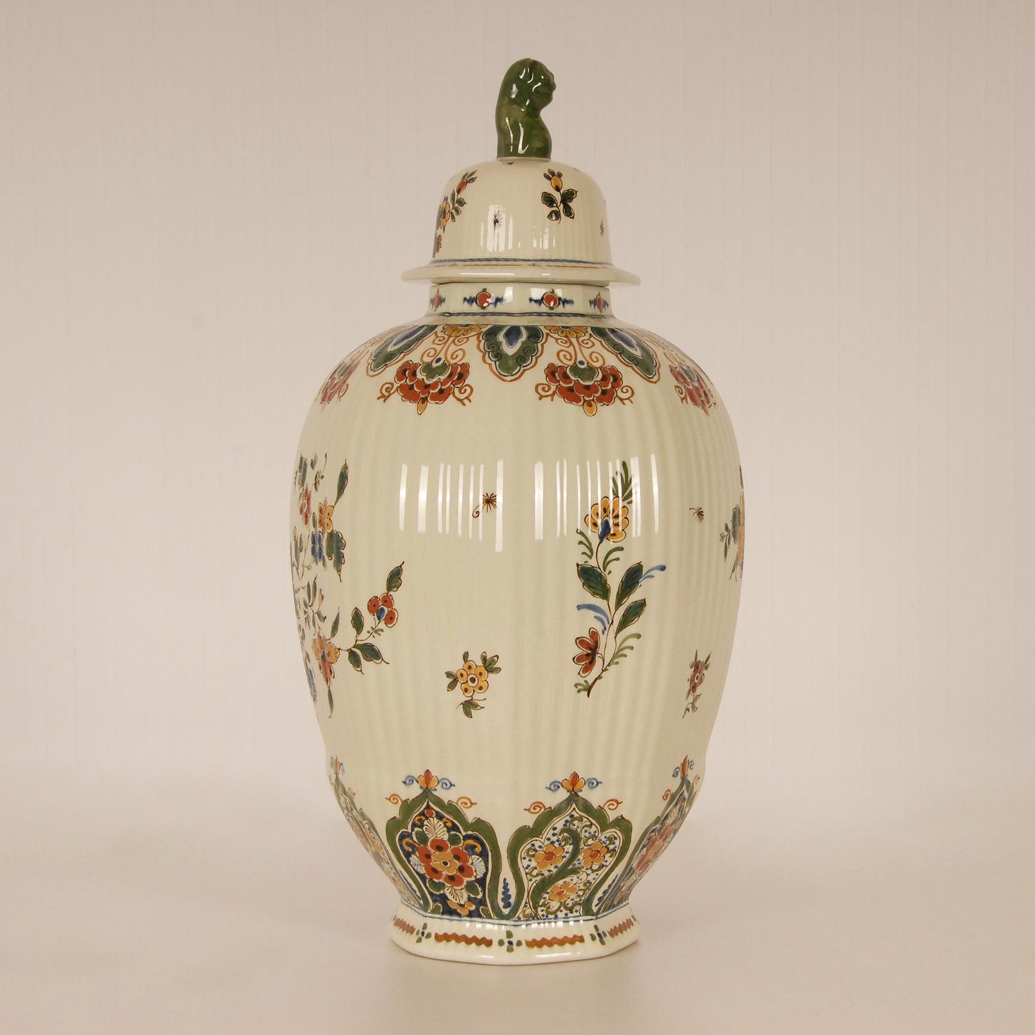 Hand-Crafted Royal Delft Covered Baluster Vase Earthenware Polychrome Delftware Vase Urn
