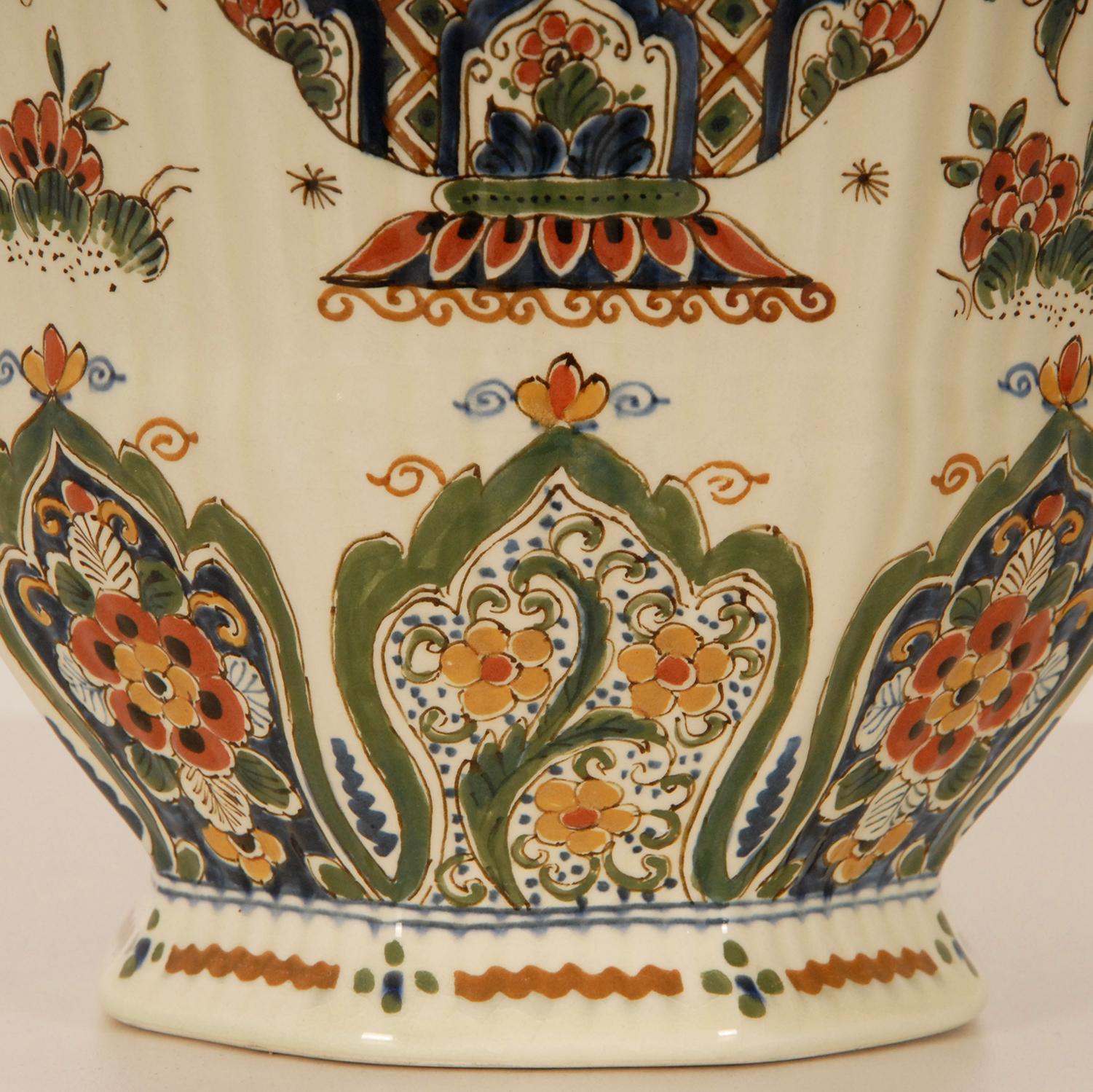 Royal Delft Covered Baluster Vase Earthenware Polychrome Delftware Vase Urn 1