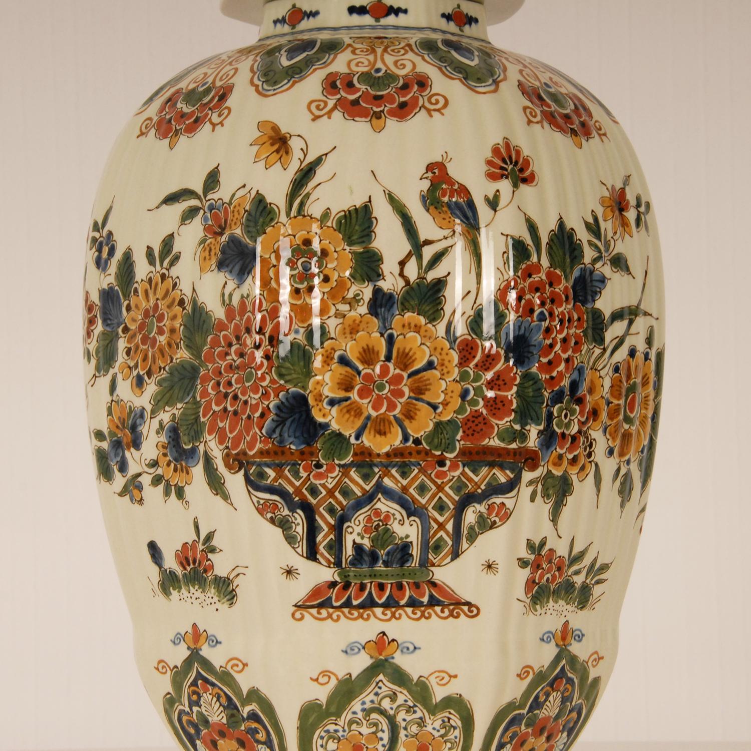Royal Delft Covered Baluster Vase Earthenware Polychrome Delftware Vase Urn 2