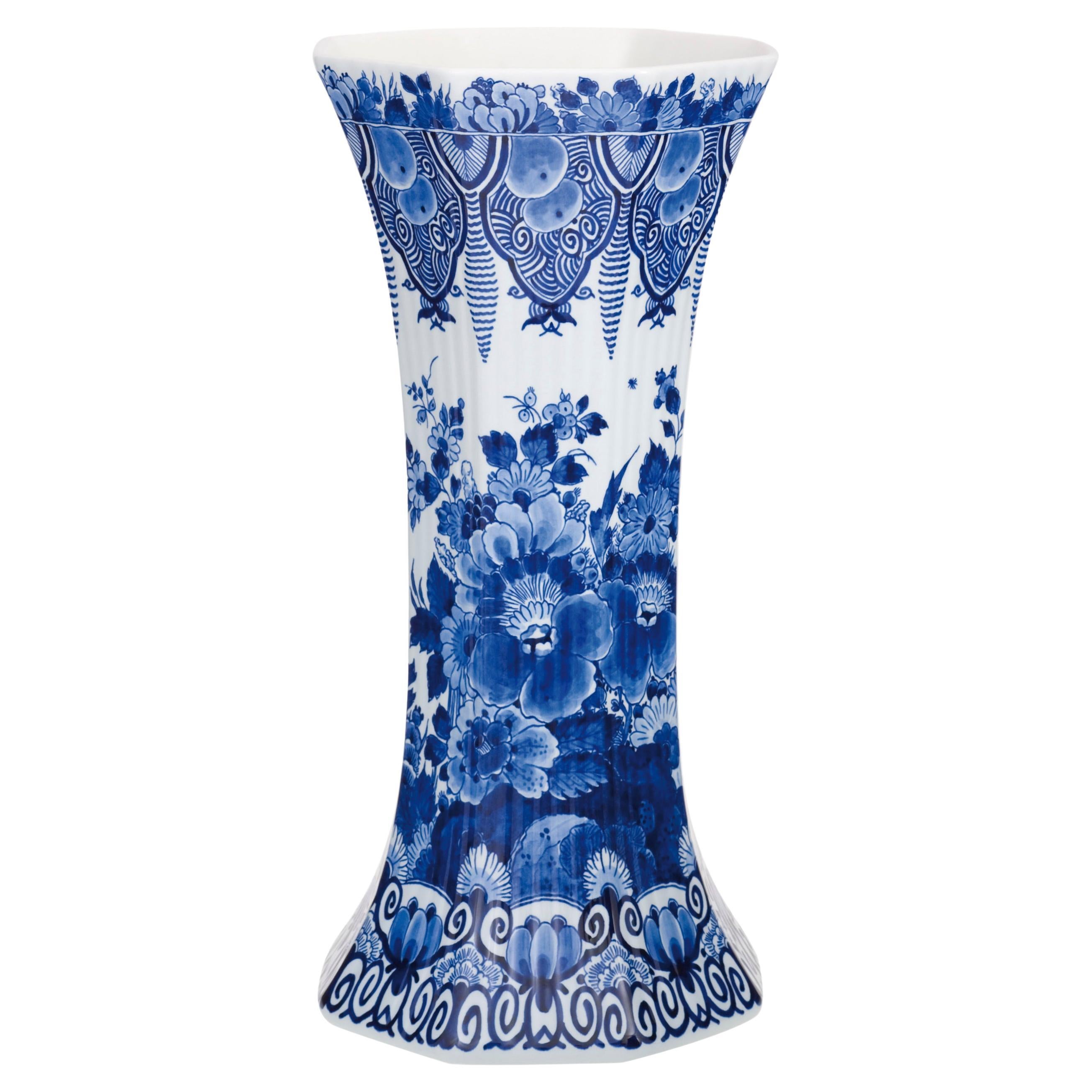 Dutch Delft Blue handpainted ceramic vase by Royal Delft, Original Blue collect. For Sale