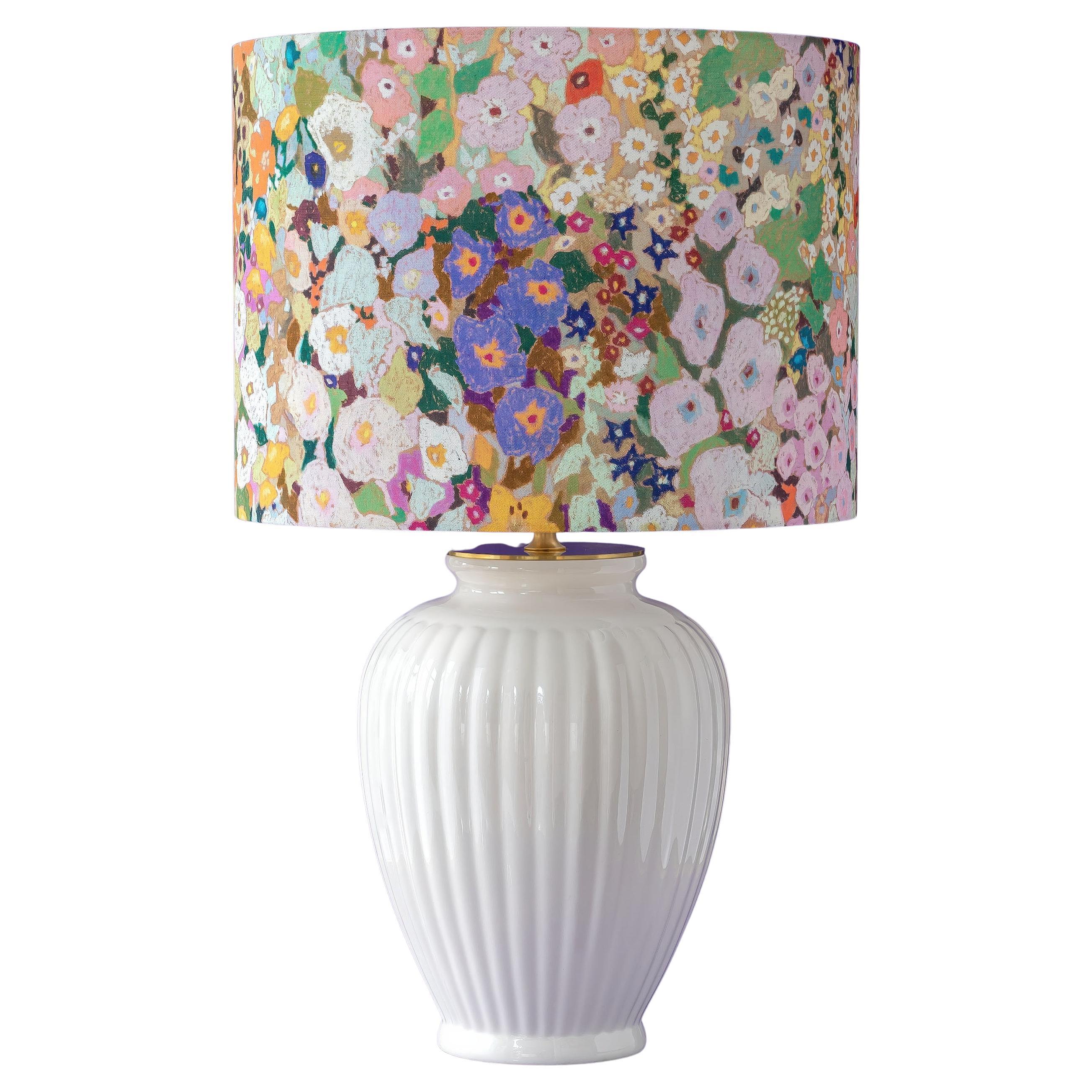 Delft White Ceramic Table Lamp with House of Hackney Floral Shade For Sale