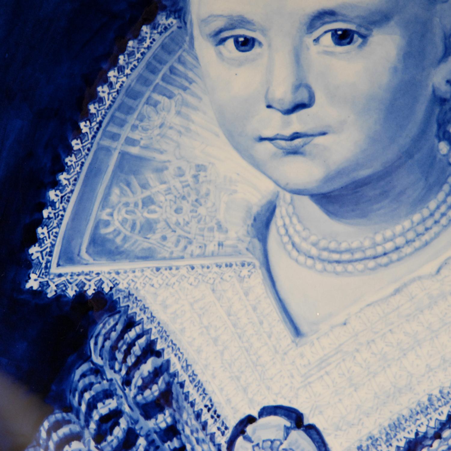 Hand-Crafted Royal Delft Dutch Delftware Baroque Portrait Plate Collectors Wall Plaque For Sale
