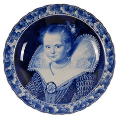 Vintage Royal Delft Dutch Delftware Baroque Portrait Plate Collectors Wall Plaque