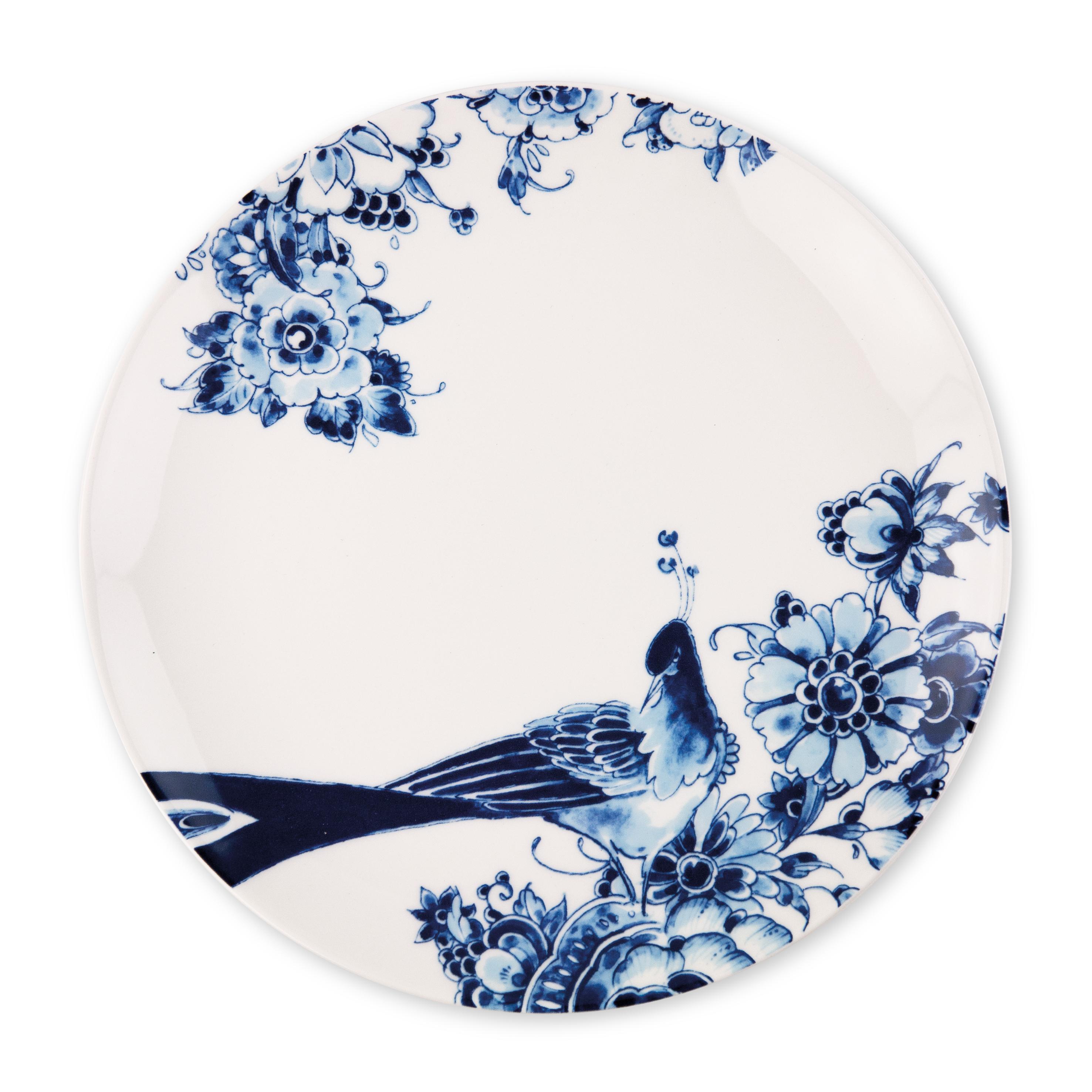 Set of 24 pieces (4 models x 6 pieces each).

The Peacock Symphony Dinnerware collection is one of Royal Delft’s most highly regarded tableware sets. The collection is inspired by the peacock, a graceful bird that has symbolized pride, vanity,