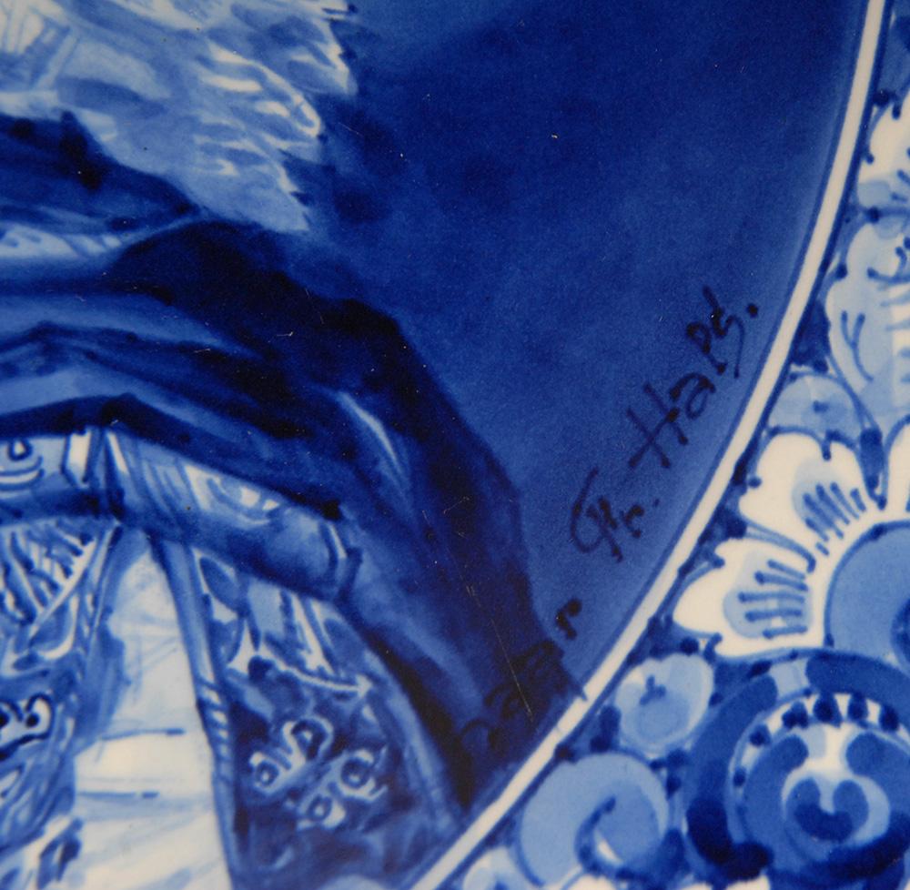 Plato de retrato Royal Delft Plato de gabinete Frans Hals Azul y blanco Barroco en venta