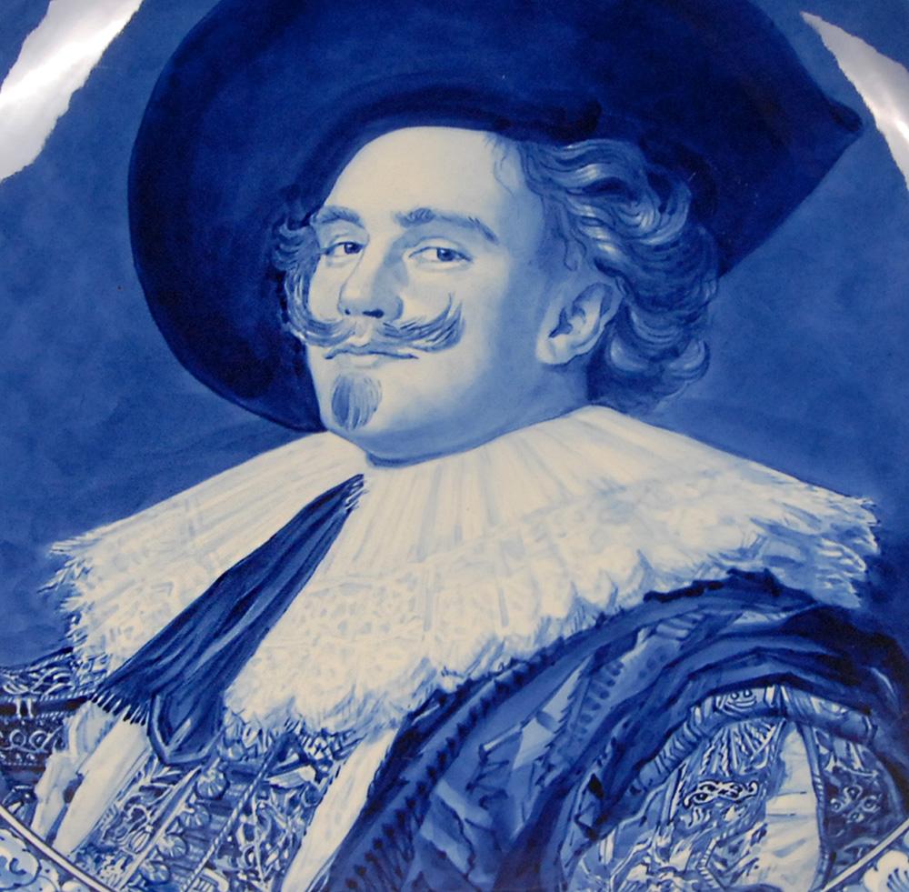 Plato de retrato Royal Delft Plato de gabinete Frans Hals Azul y blanco Holandés en venta