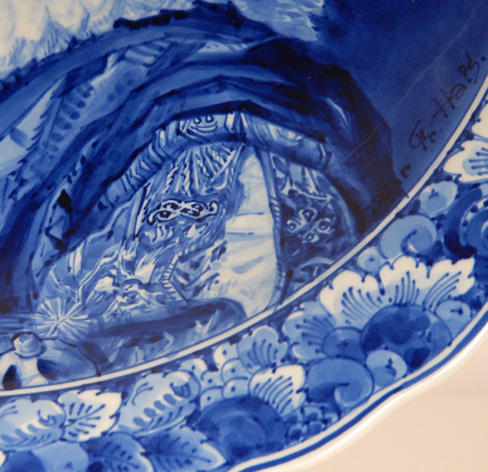 Plato de retrato Royal Delft Plato de gabinete Frans Hals Azul y blanco Hecho a mano en venta