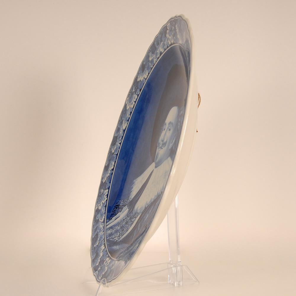 Plato de retrato Royal Delft Plato de gabinete Frans Hals Azul y blanco Loza de barro en venta