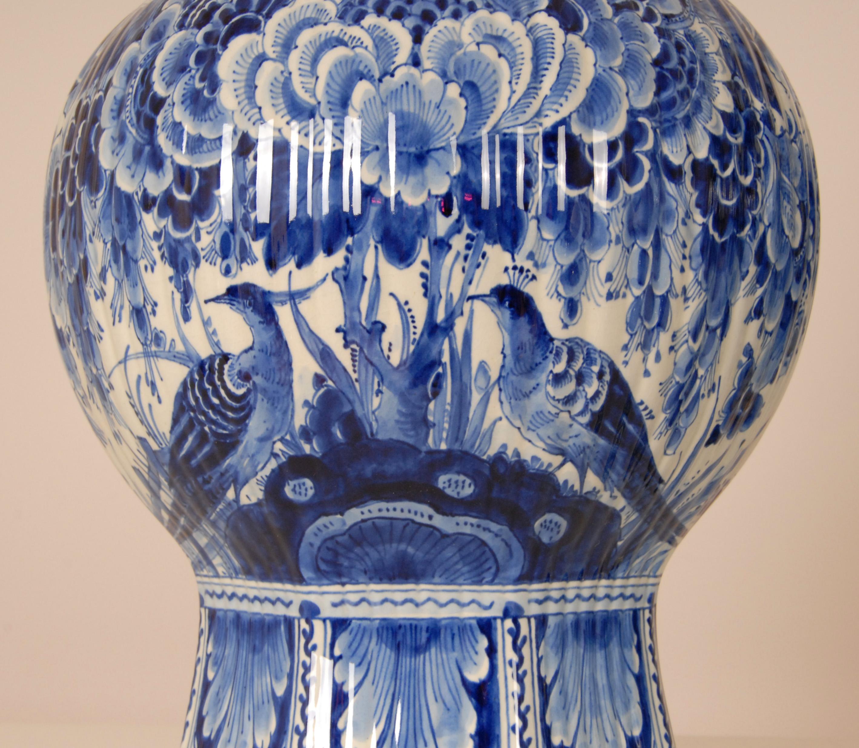Royal Delft Vases Chinoiserie Blue White Covered Jars Baluster Vases Earthenware For Sale 3