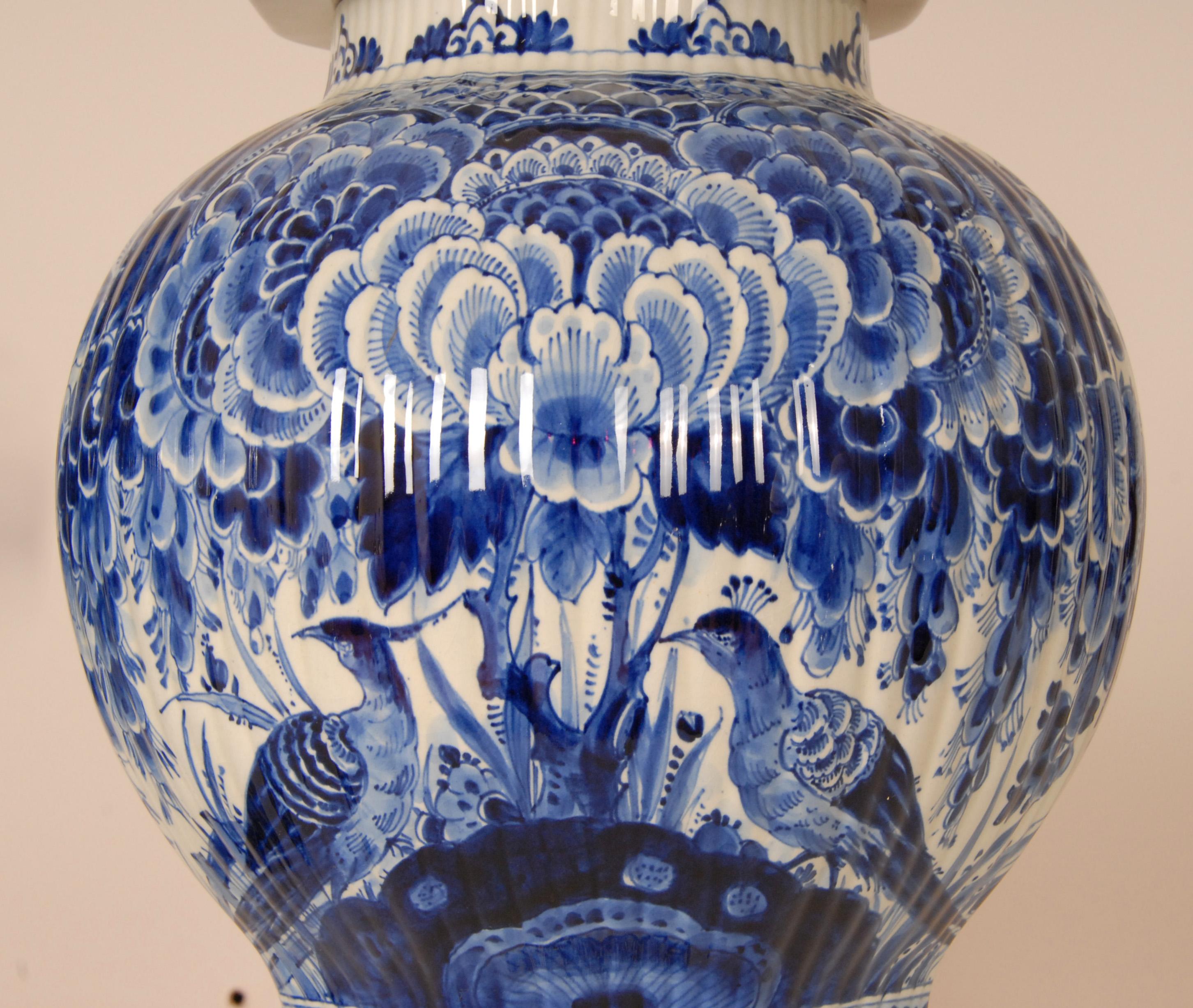 Royal Delft Vases Chinoiserie Blue White Covered Jars Baluster Vases Earthenware For Sale 4