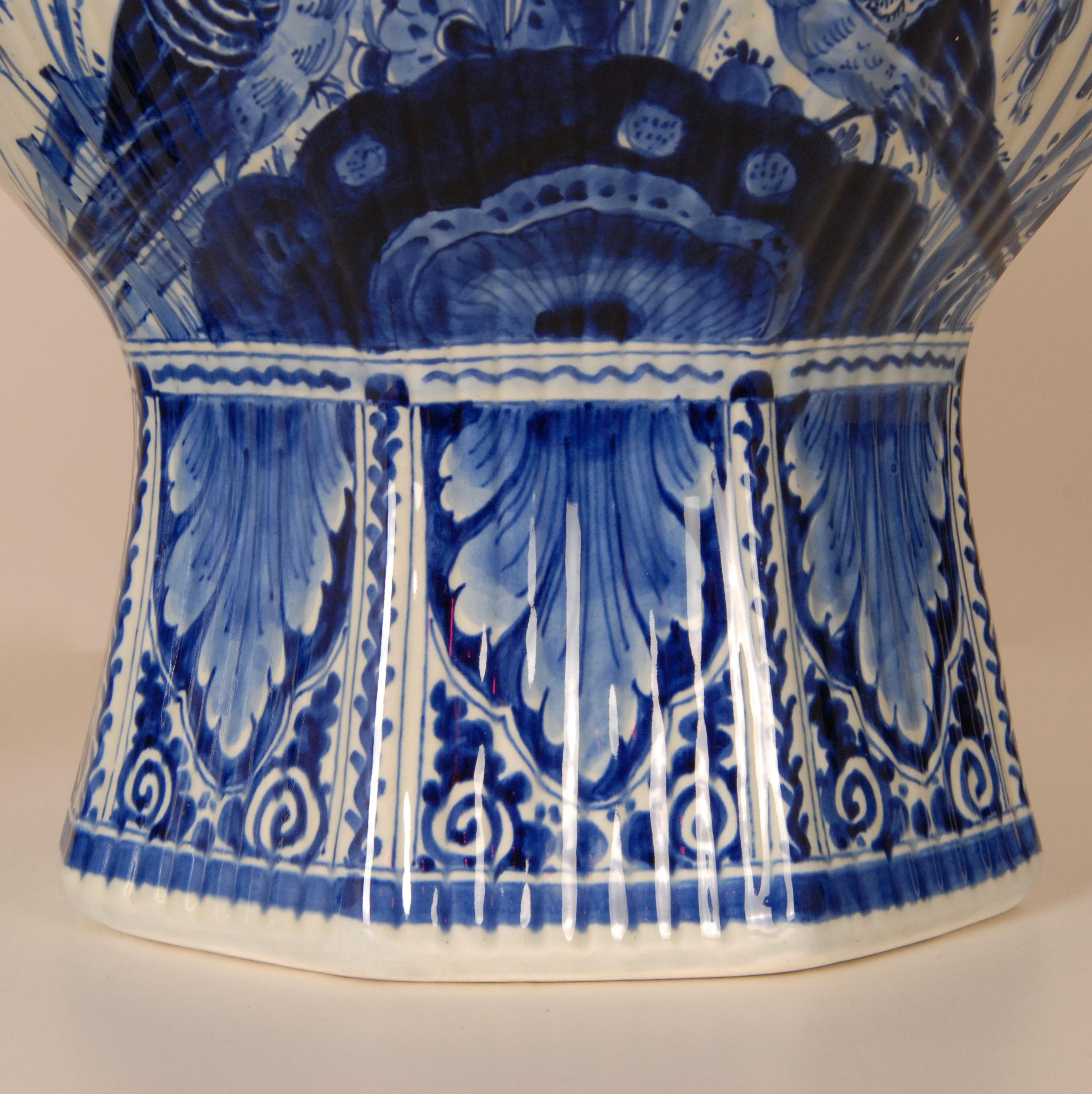 Royal Delft Vases Chinoiserie Blue White Covered Jars Baluster Vases Earthenware For Sale 8