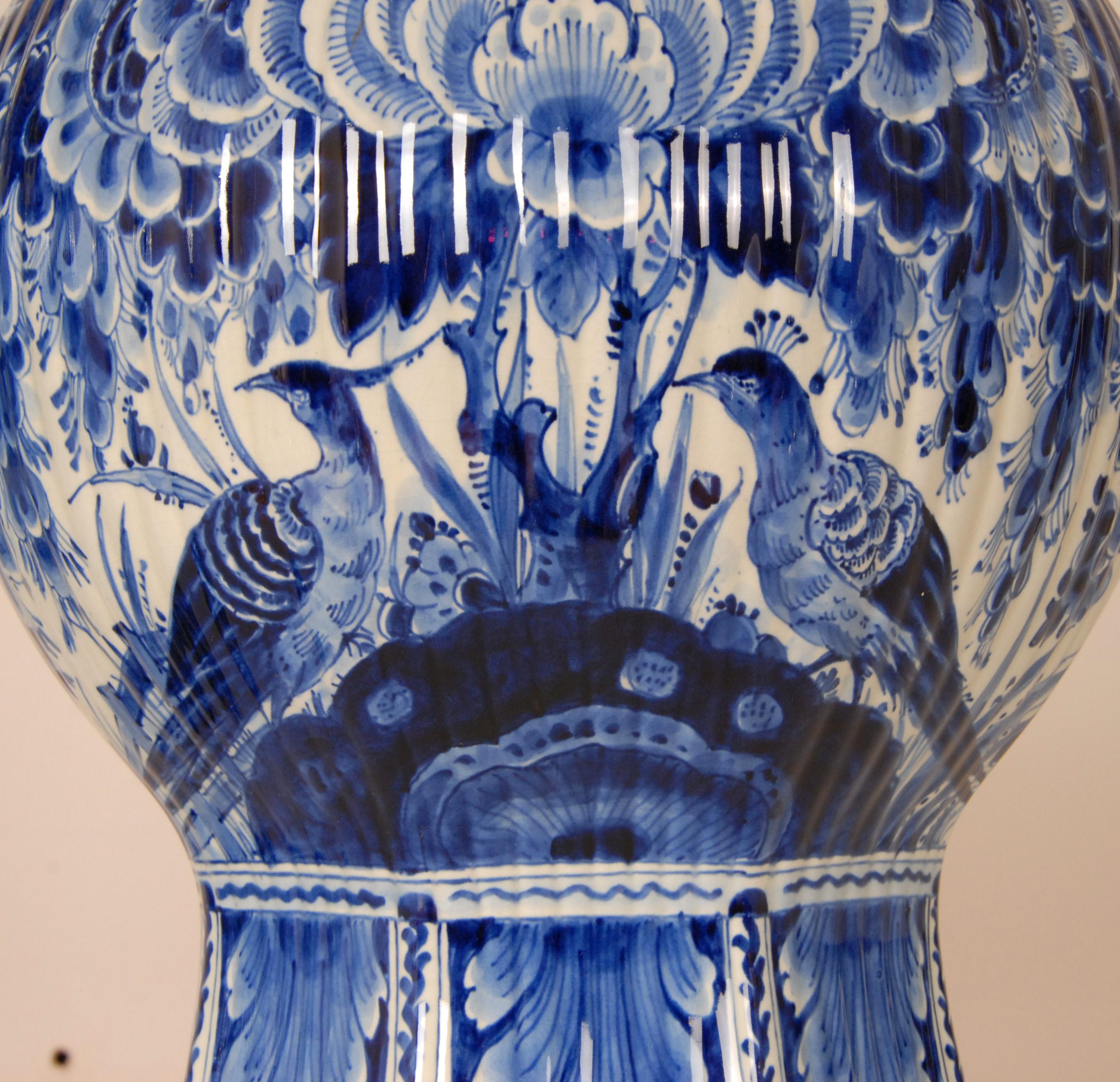 Royal Delft Vases Chinoiserie Blue White Covered Jars Baluster Vases Earthenware For Sale 2