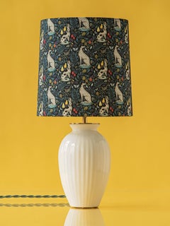 Royal Delft White Ceramic Table Lamp with Liberty London Lampshade, 1930s