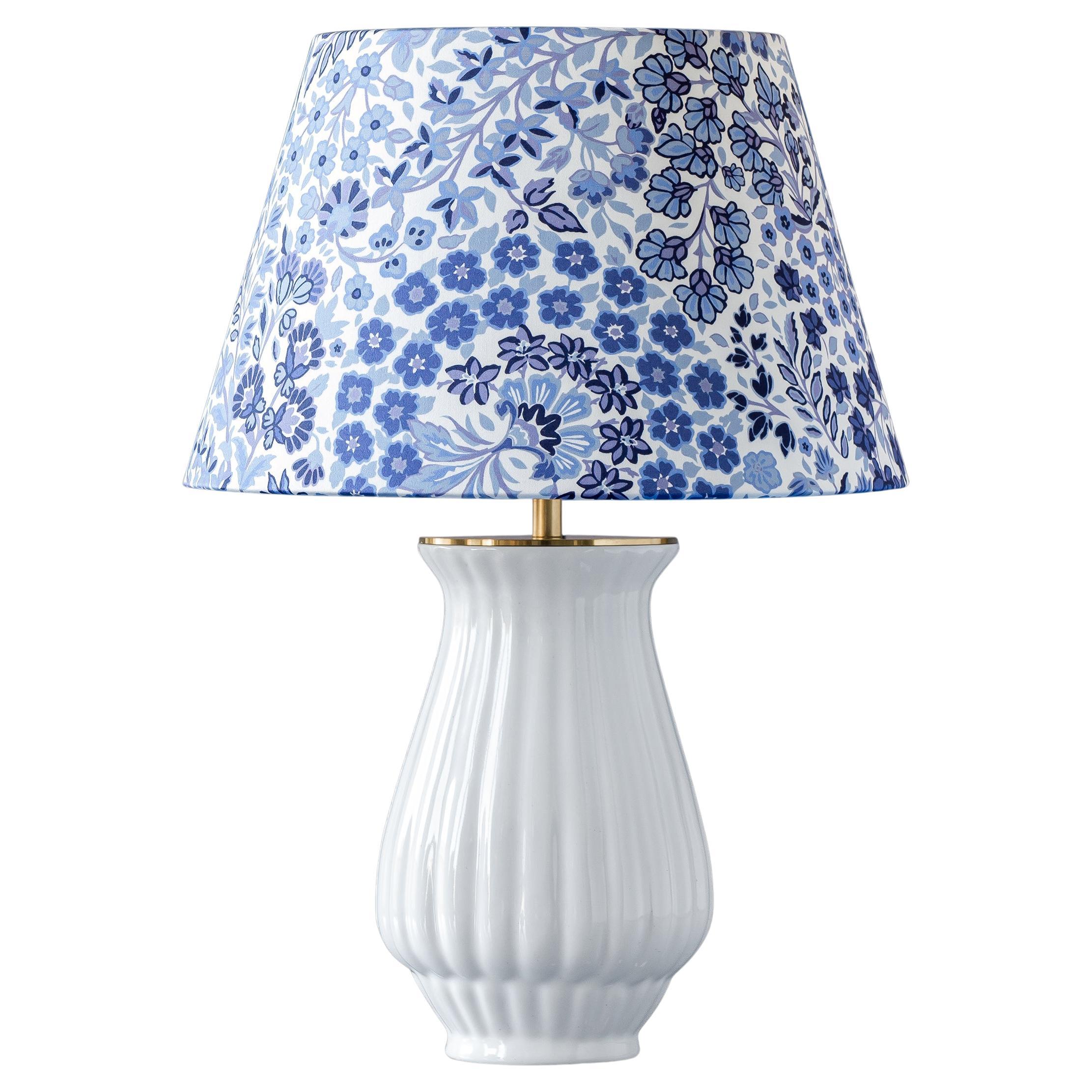 Royal Delft White Table Lamp + Liberty London Lampshade For Sale