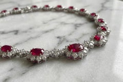 Royal Diamond & Ruby Necklace 27 Carats Total Weight  18K White Gold