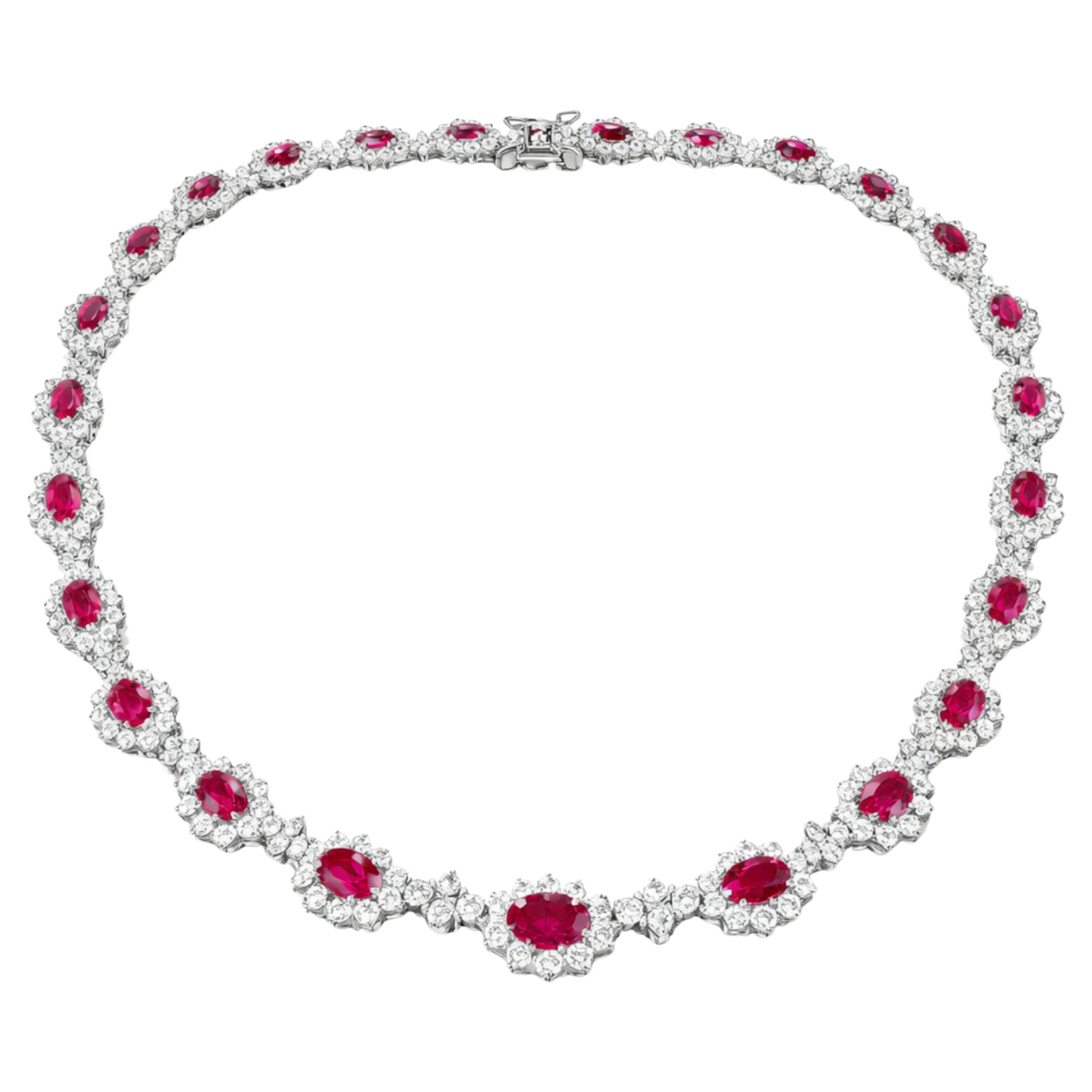 Collar Royal Diamond & Ruby 27 Quilates Peso Total oro blanco de 18 quilates
