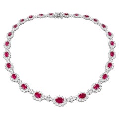 Royal Diamond & Ruby Necklace 27 Carats Total Weight  18K White Gold