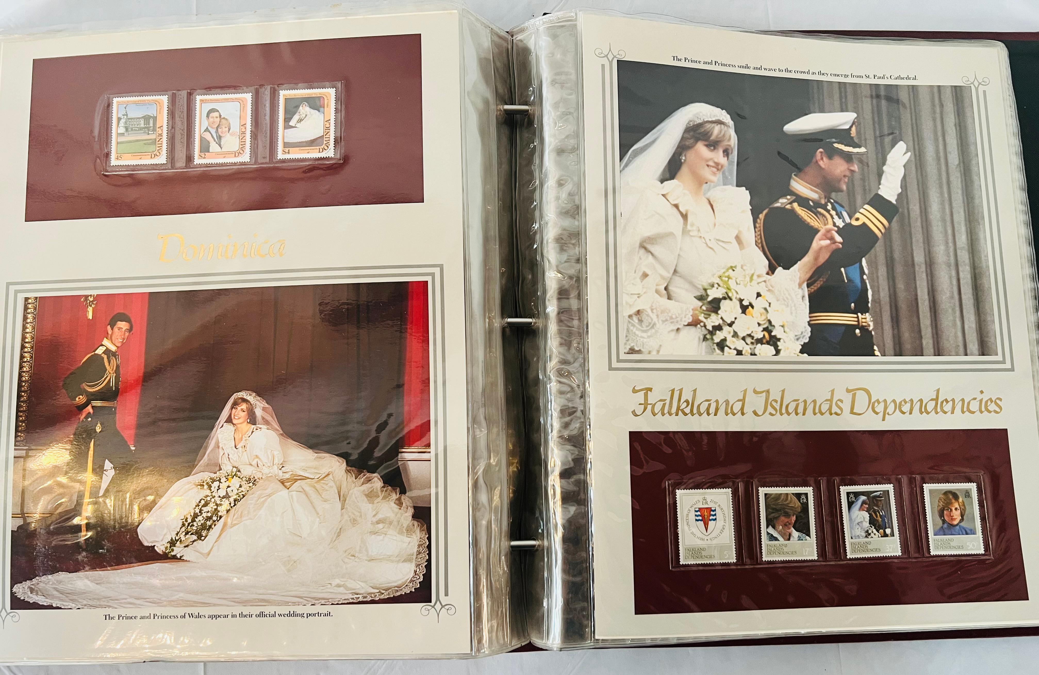 Royal Diana and Charles 's Wedding Philatelic Panels Collection 125 Stamps In Good Condition For Sale In Plainview, NY