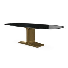 Royal, Dining Table Black Glass Top on Brass Base, Made in Italy