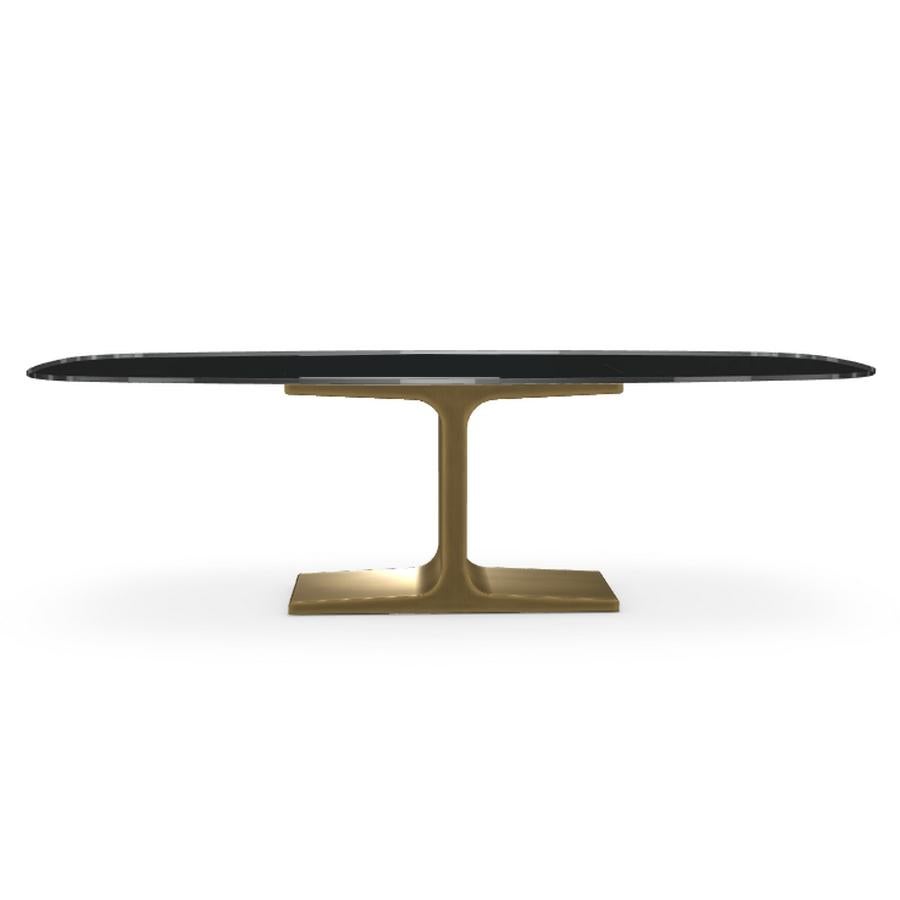 glass dining table with black base