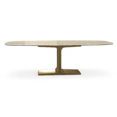 Royal, Dining Table Gold Onyx Ceramic Top on Brass Base, Made in Italy