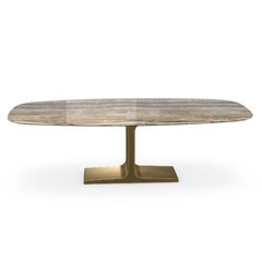 Royal, Dining Table Grey Onyx Ceramic Top on Brass Base, Made in Italy
