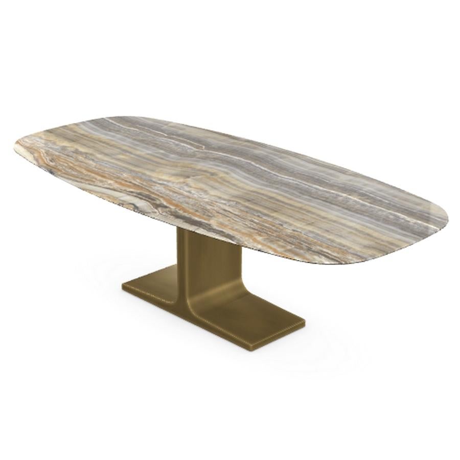 Modern Royal, Dining Table Grey Onyx Ceramic Top on Brass Base, Made in Italy For Sale