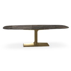Royal, Dining Table Emperador Ceramic Top on Brass Base, Made in Italy
