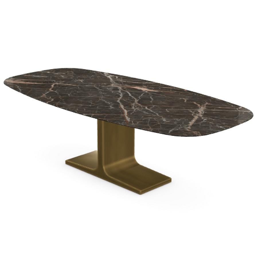 Modern Royal, Dining Table Emperador Ceramic Top on Brass Base, Made in Italy For Sale