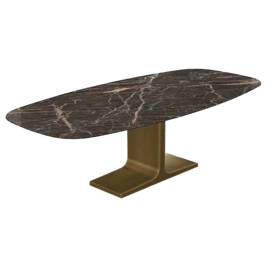 Royal, Dining Table Emperador Ceramic Top on Brass Base, Made in Italy