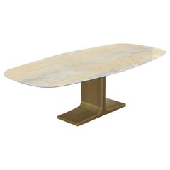 Royal, Dining Table Gold Onyx Ceramic Top on Brass Base, Made in Italy