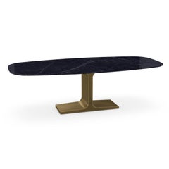 Royal, Dining Table Marquina Ceramic Top on Brass Base, Made in Italy