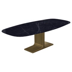 Royal, Dining Table Marquina Ceramic Top on Brass Base, Made in Italy