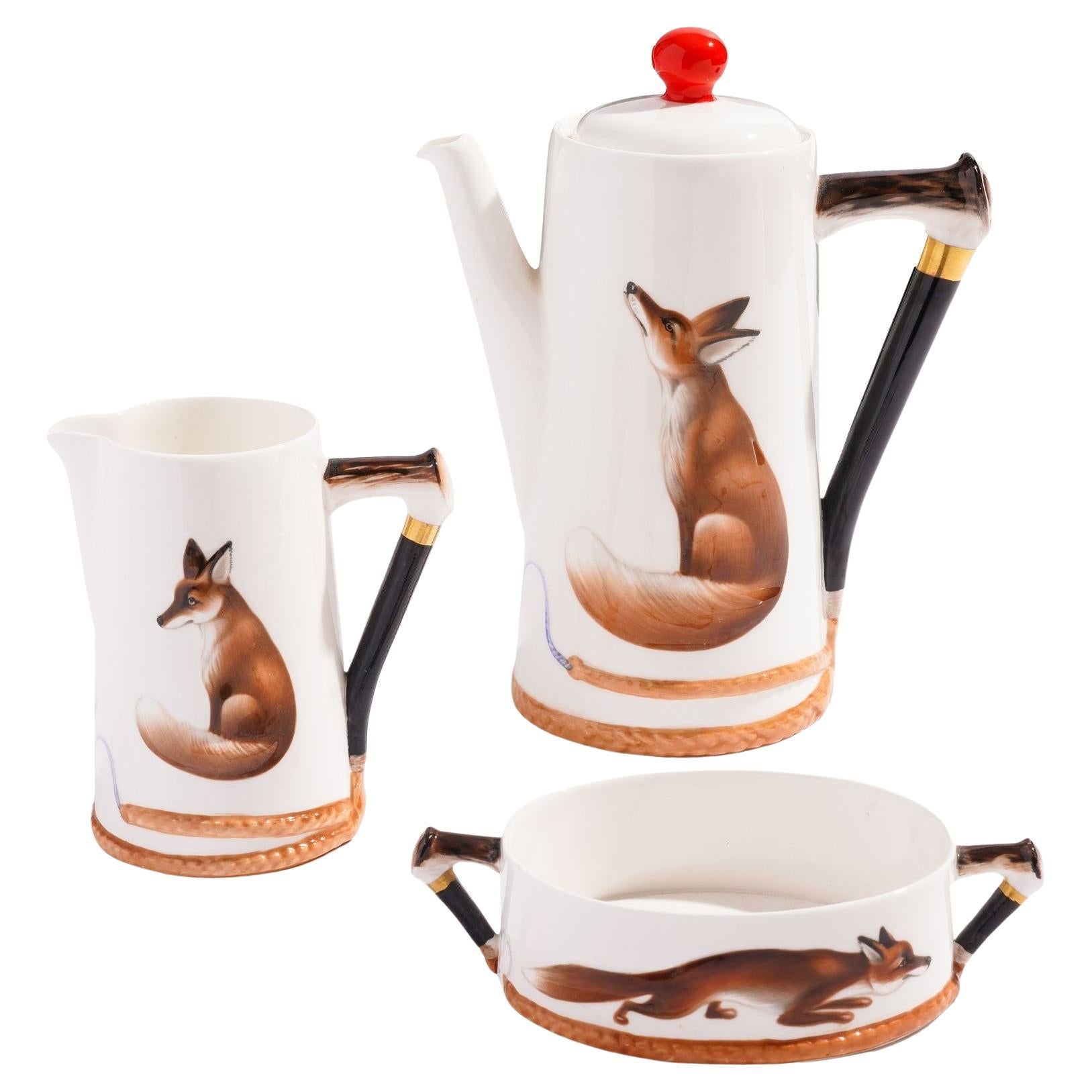 Royal Doulton 3 Piece "Reynard The Fox" Chocolate Service, c. 1950-60 For Sale