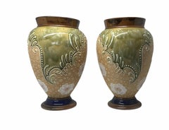 Royal Doulton and Slater Hand Painted Pair of Stoneware Vases