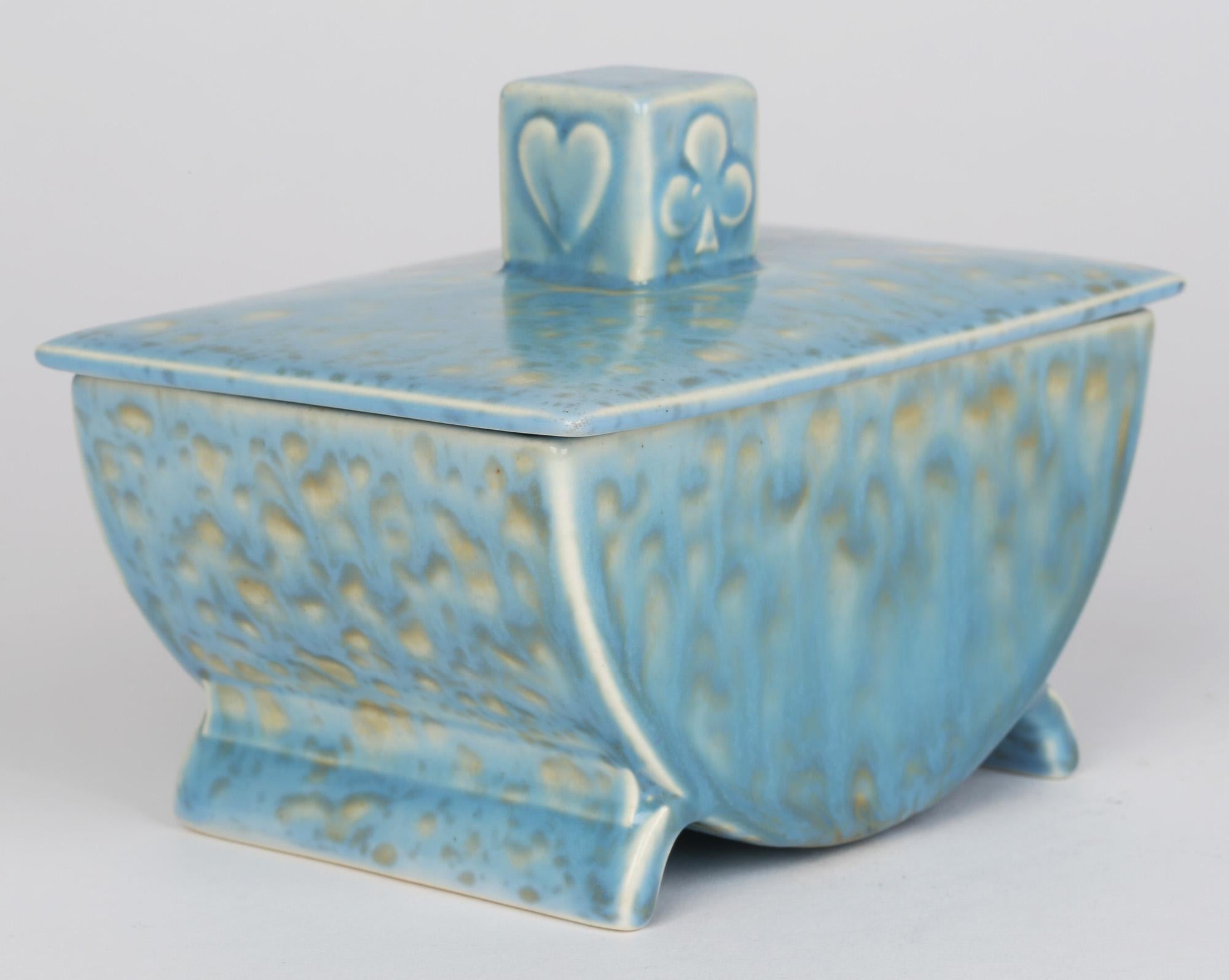 Royal Doulton Art Deco Mottled Glazed Pottery Playing Card Box 4