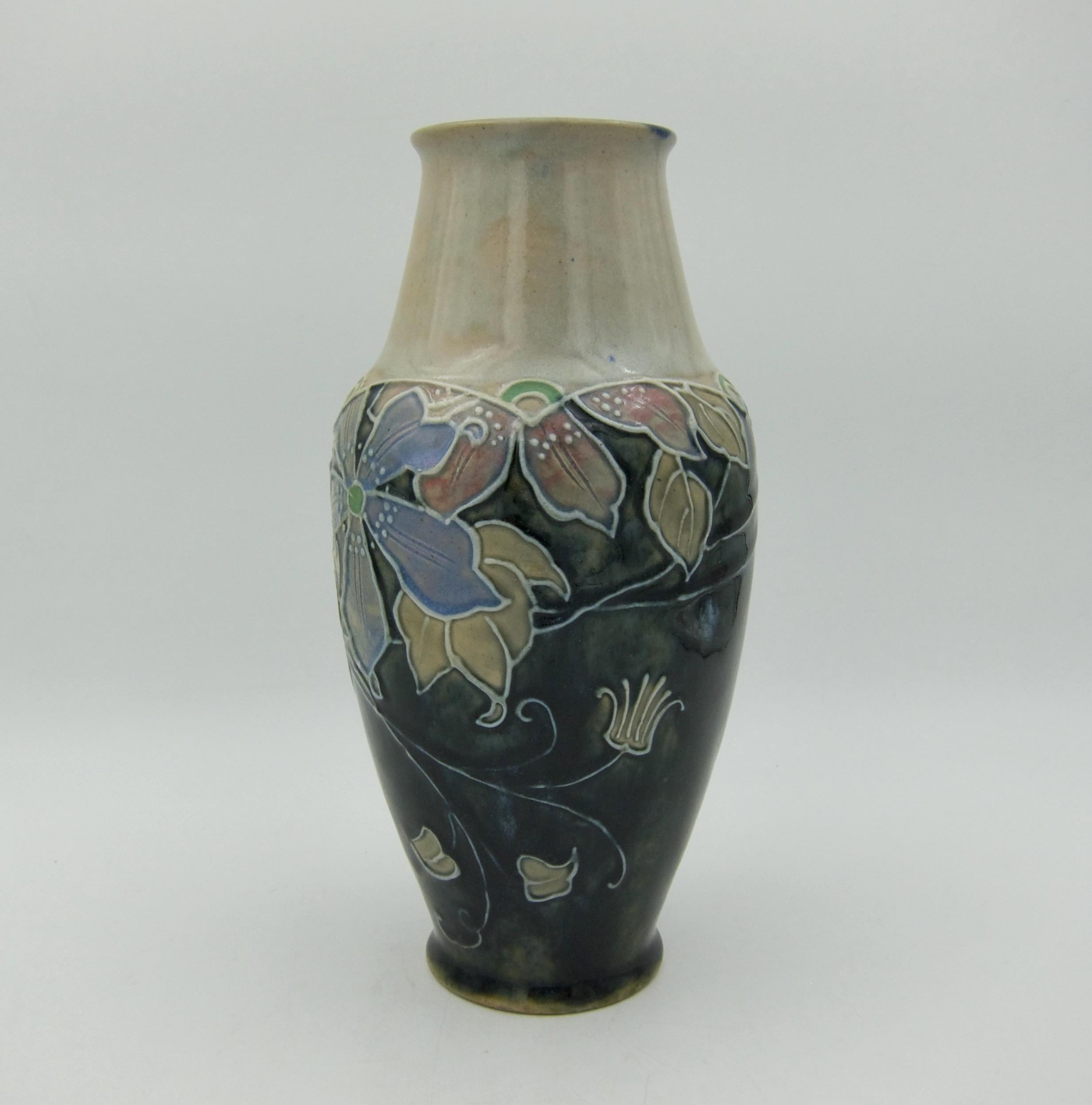 Hand-Painted Royal Doulton Art Nouveau Stoneware Vase by Joan Honey